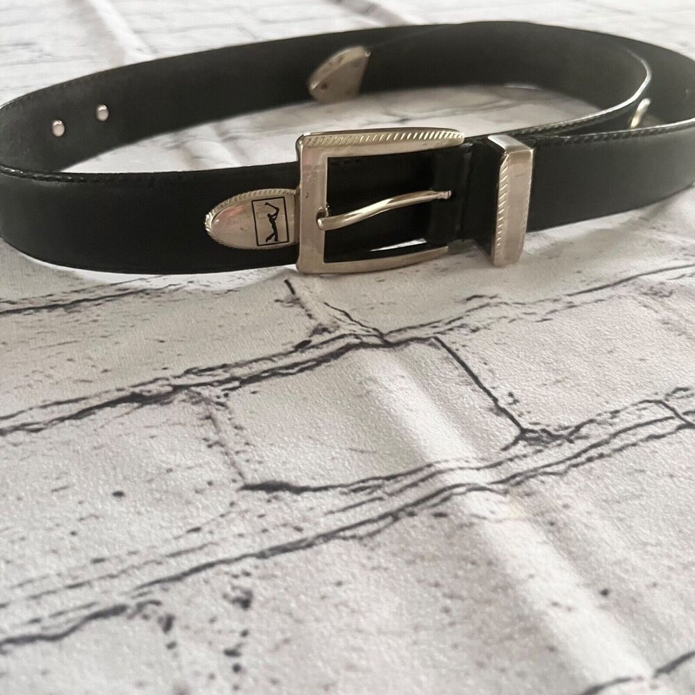 Vintage PGA Tour Black Top Grain Leather Belt Size 40 Golf